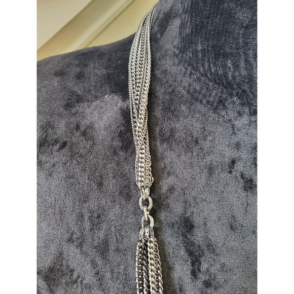 Women's Pewter and Black Multilayered Chain Stylish Necklace - Picture 4 of 7
